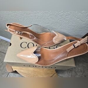 NIB! Ladies Sz. 7 Clear/Beige Slingback Kitten Heels By COUTGO